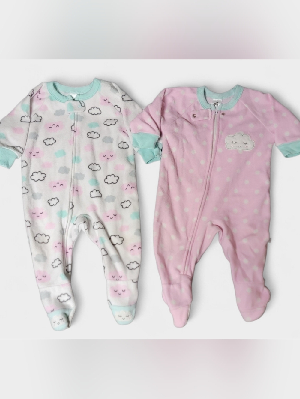 2-Pack Baby Girls Footed One-Piece Sleepers in Pink & White Cloud Print